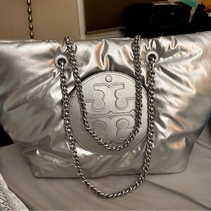 Tory Burch Ella Metallic Silver Tote